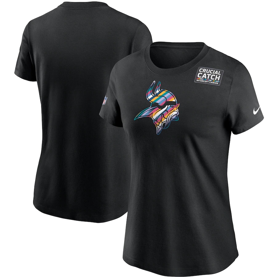 Women's Minnesota Vikings 2020 Black Sideline Crucial Catch Performance T-Shirt(Run Small)